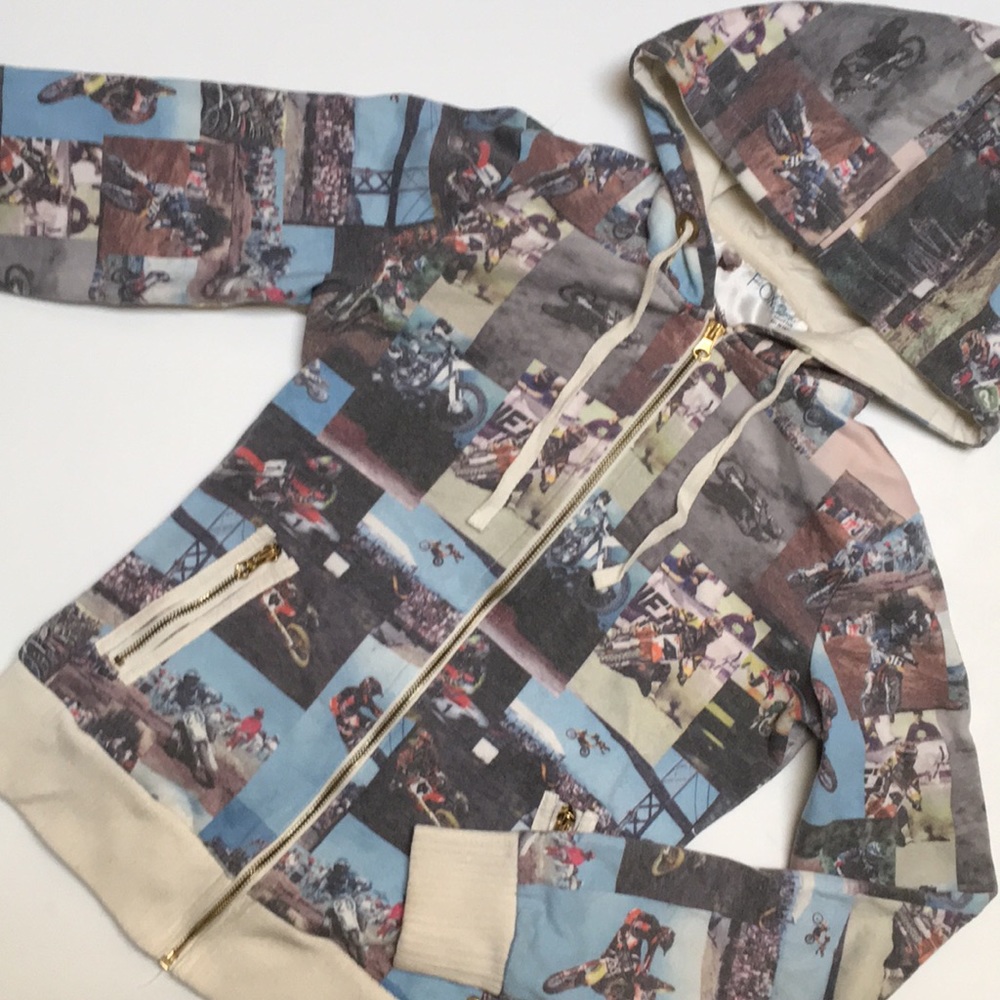 Motocross collar zip up hoodie, M